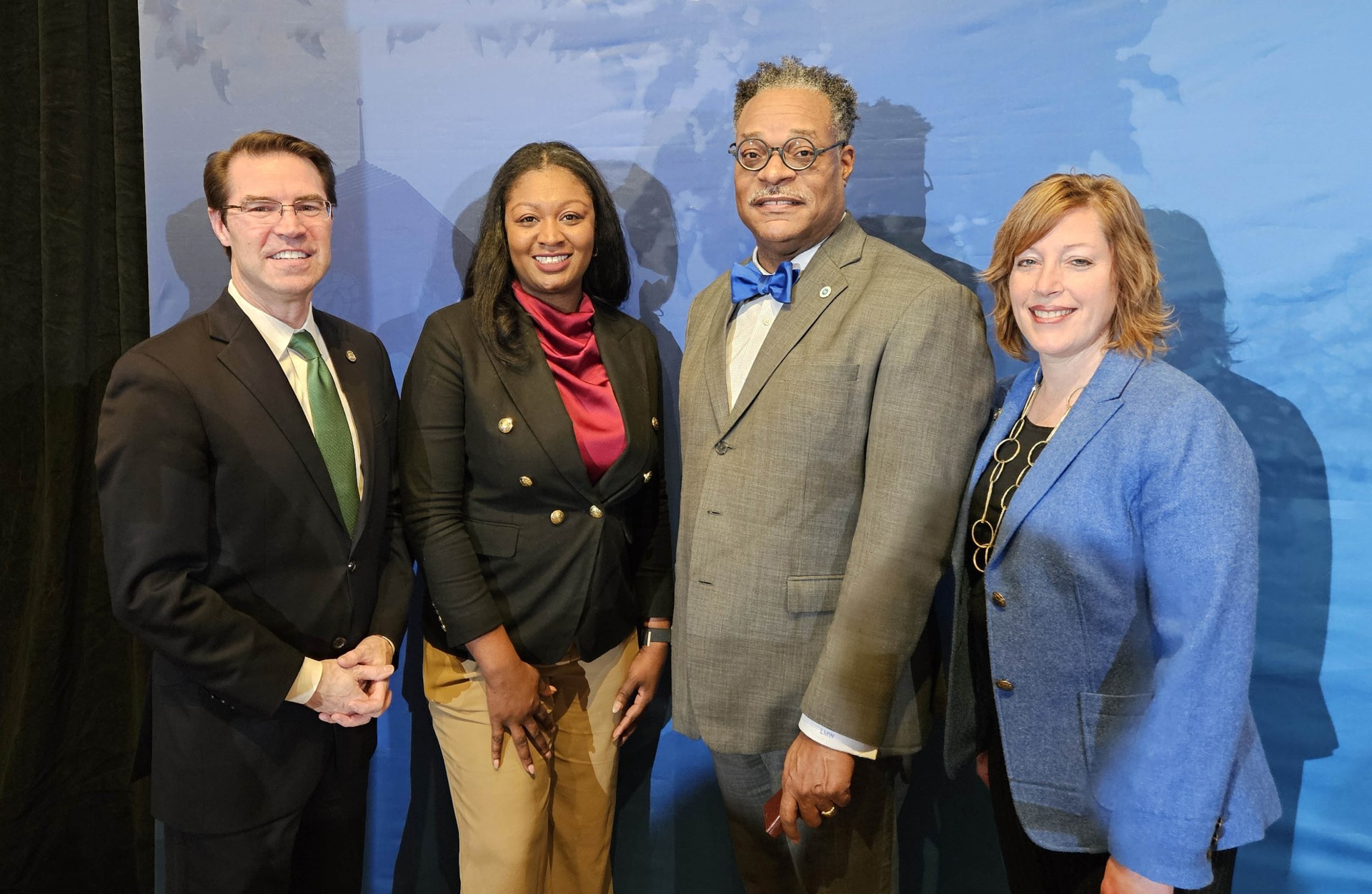 from left to right: Senator Sean McCann, Senator Sarah E. Anthony, Appropriations Chair, L. Marshall Washington, Ph.D.-Kalamazoo Valley Community College President, and Representative Julie Rogers.